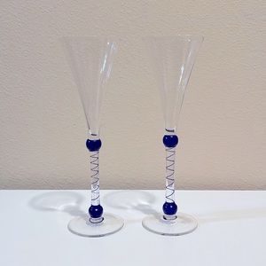 VINTAGE MARTINI & ROSSI ASTI CHAMPAGNE FLUTE GLASSES MILLENNIUM 2000 Set Of 2.